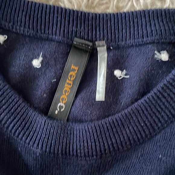 Lightweight polka dot navy sweater size medium - Picture 2 of 5